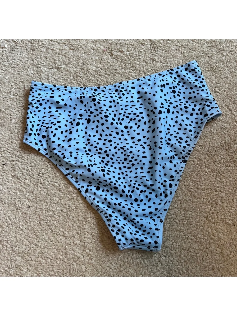 High-Waisted Blue and Black Polka Dot Bikini Bottoms, Size Medium